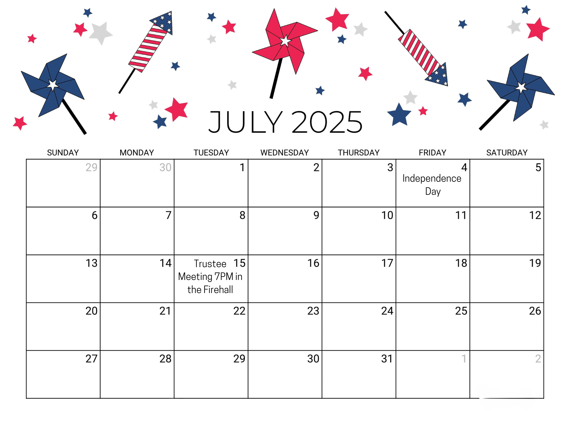 july calendar 2025 printable fourth july landscape.pdf