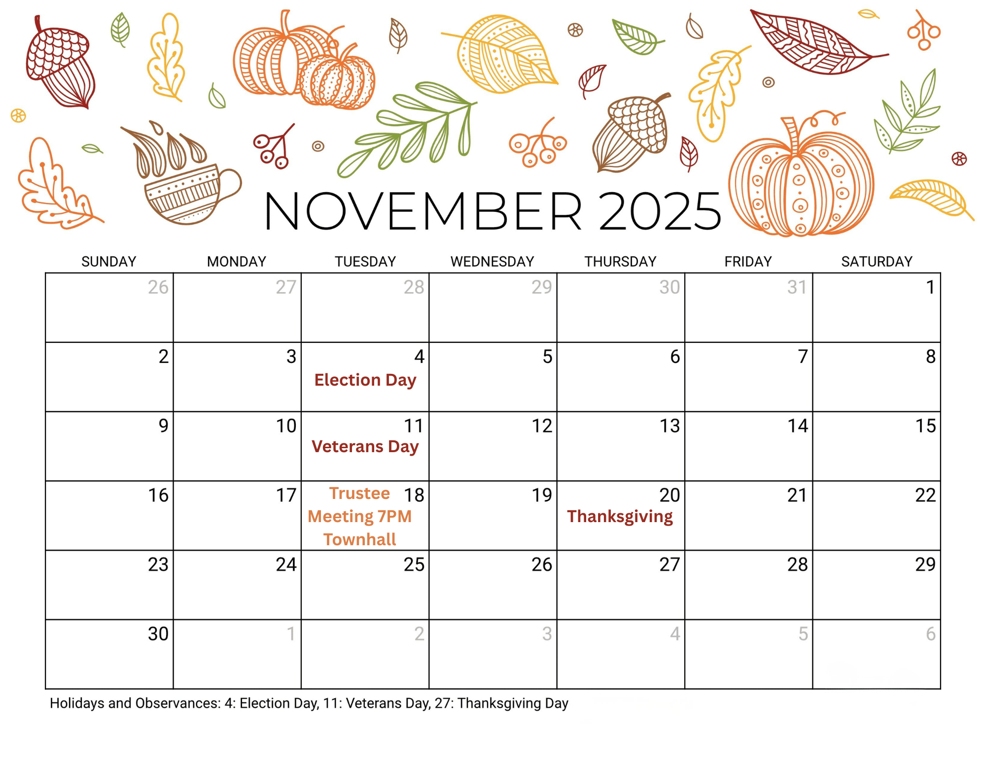 Nov Website calender